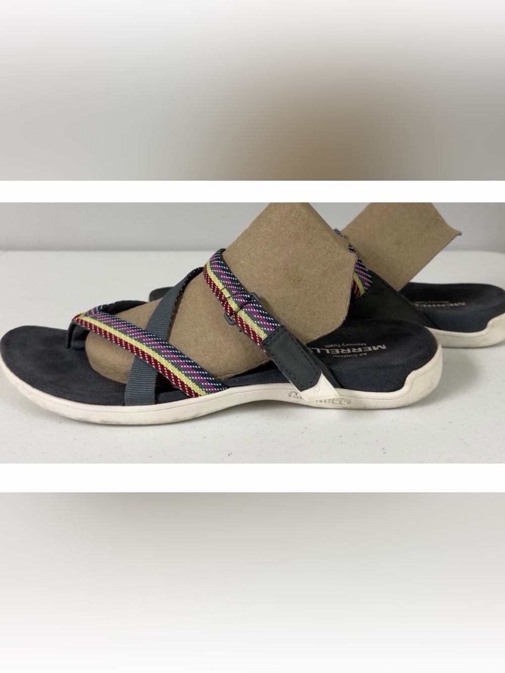 Merrell District Mendi Thong Sandals Womens Sz 10 Gray Multi Color Strappy